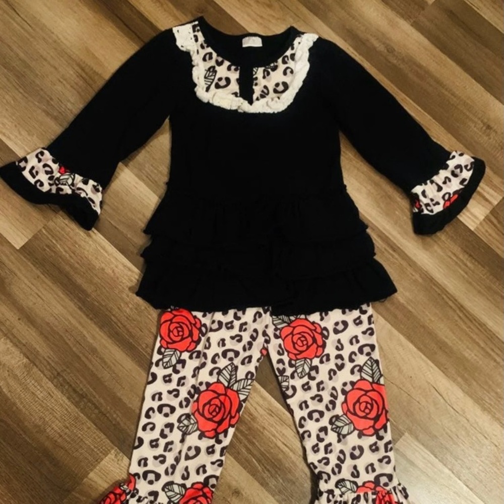 Rose cheetah boutique ruffle outfit